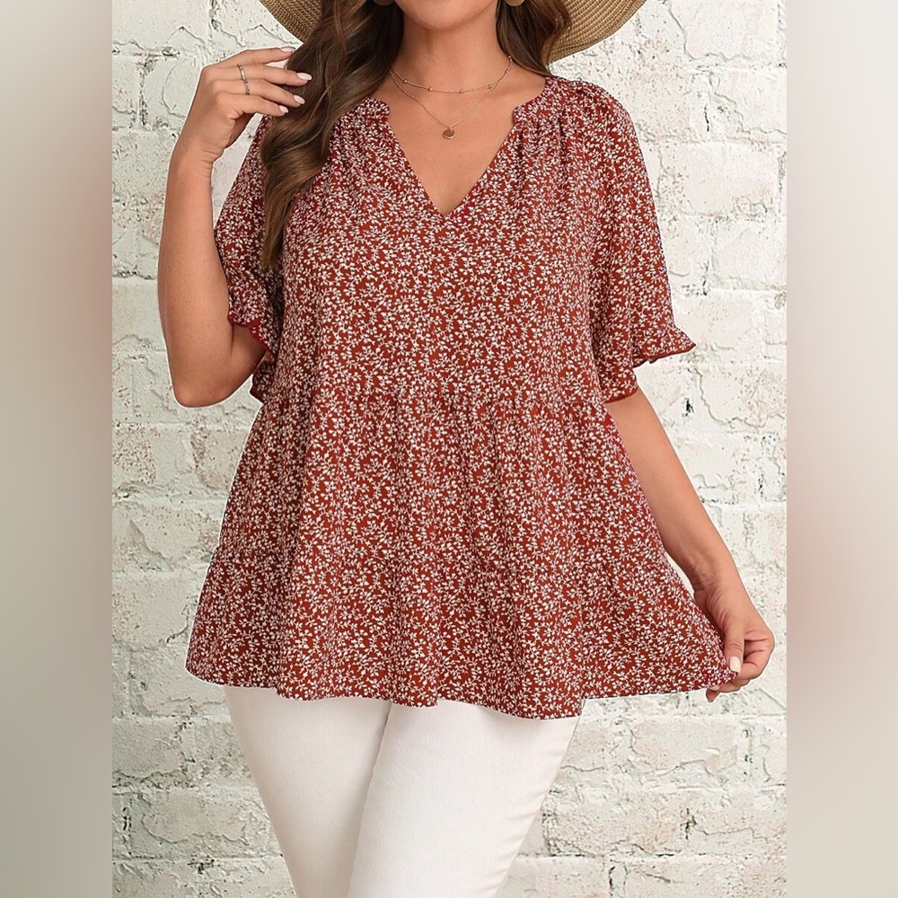 SHEIN Red Floral & Flowy Blouse